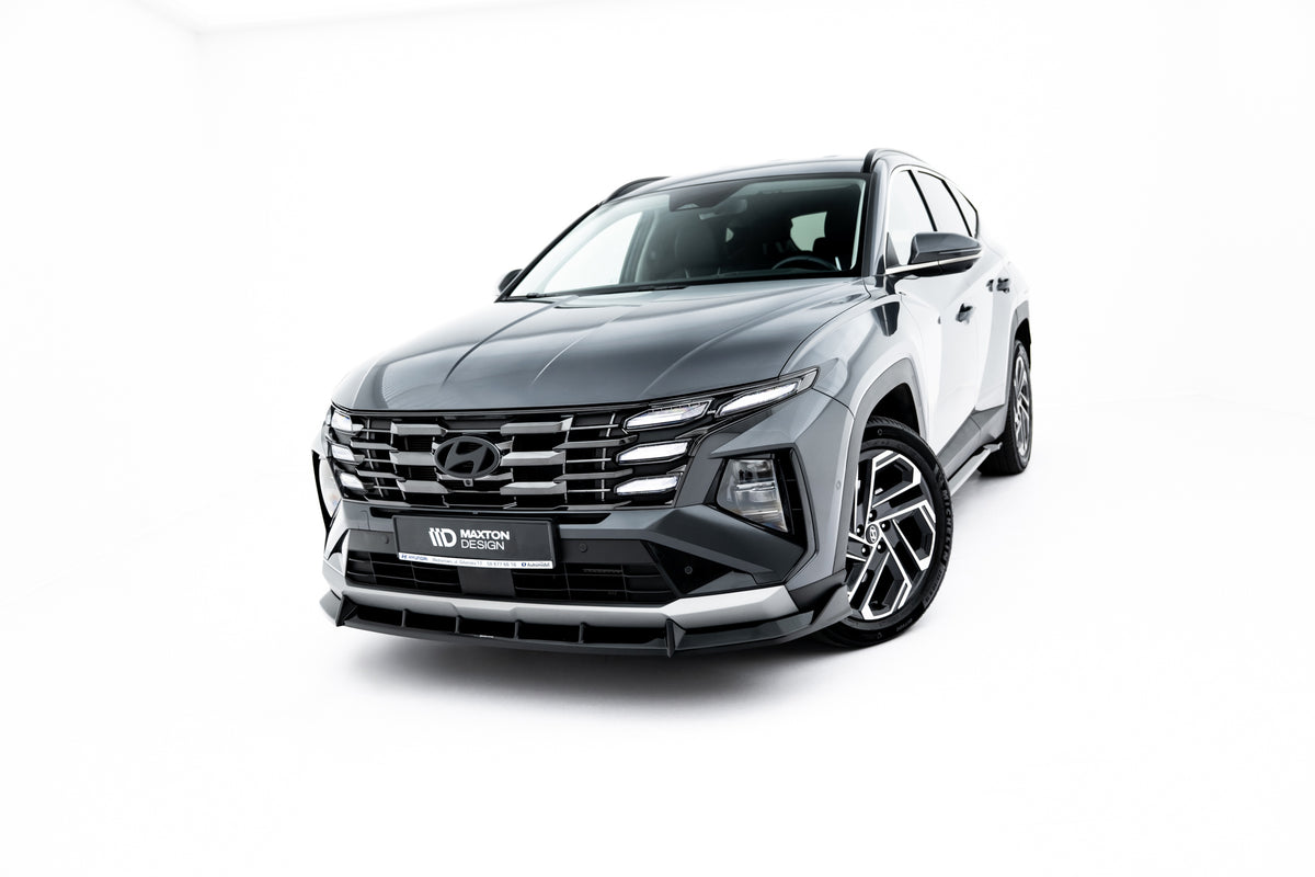 Frontsplitter i blank sort ABS montert på Hyundai Tucson Mk4 Facelift