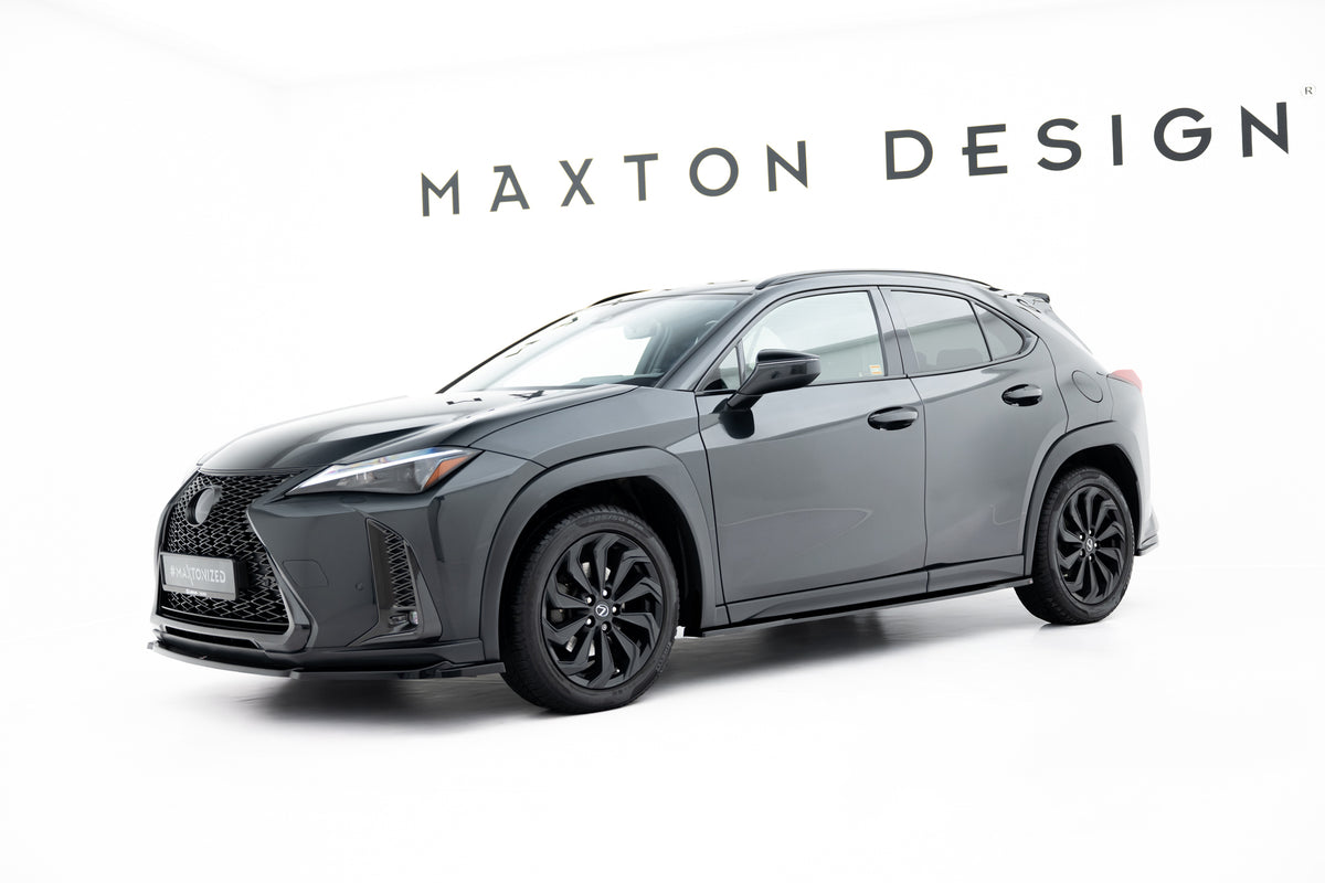 Splittersett til Lexus UX F-Sport MK1, komplett oversikt over alle fire deler i sort finish