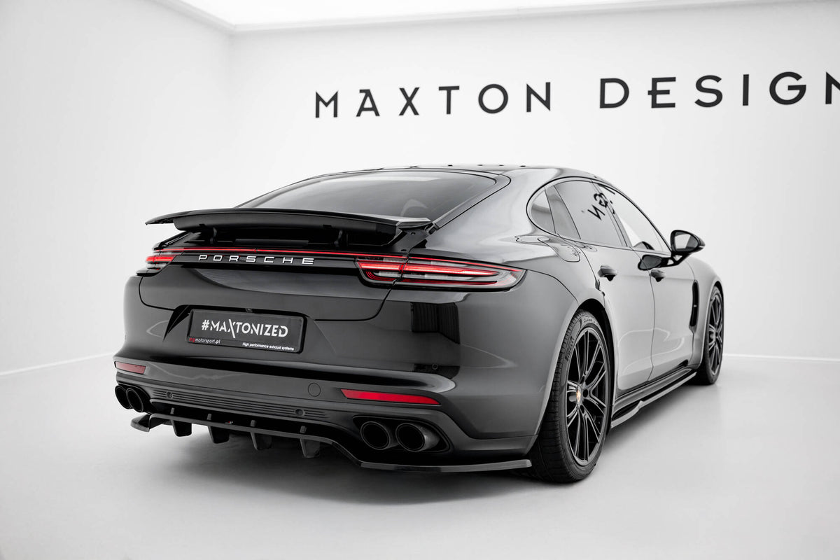 Splittersett Porsche Panamera E-Hybrid 971 sett forfra med glossy svart finish