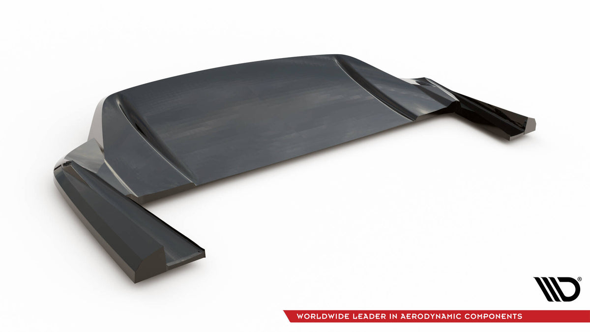 Detaljbilde av vertikale stenger på bakre splitter fra Maxton Design til Porsche Taycan
