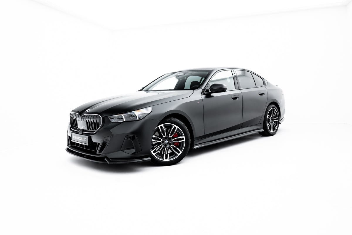 Maxton Design splittersett BMW G60 5-serie M-pakke V.1, frontsplitter i svart ABS-plast, frontvisning
