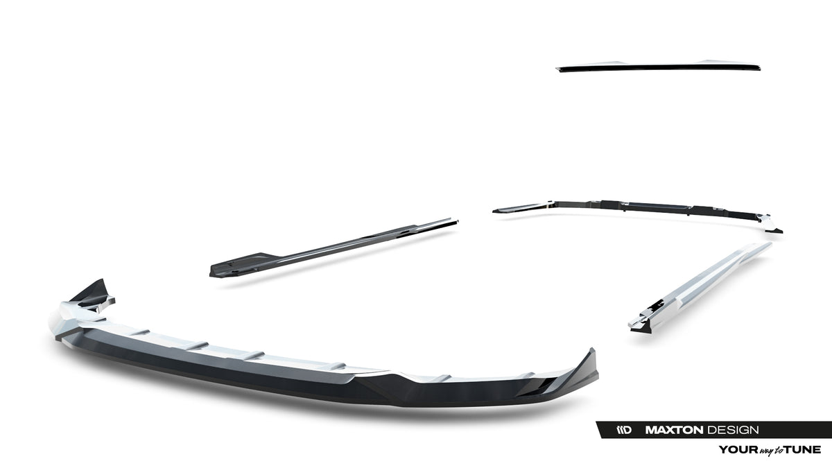 BMW G60 5-Serie M-Pakke V.2 splittersett – frontsplitter sett fra siden svart ABS-plast