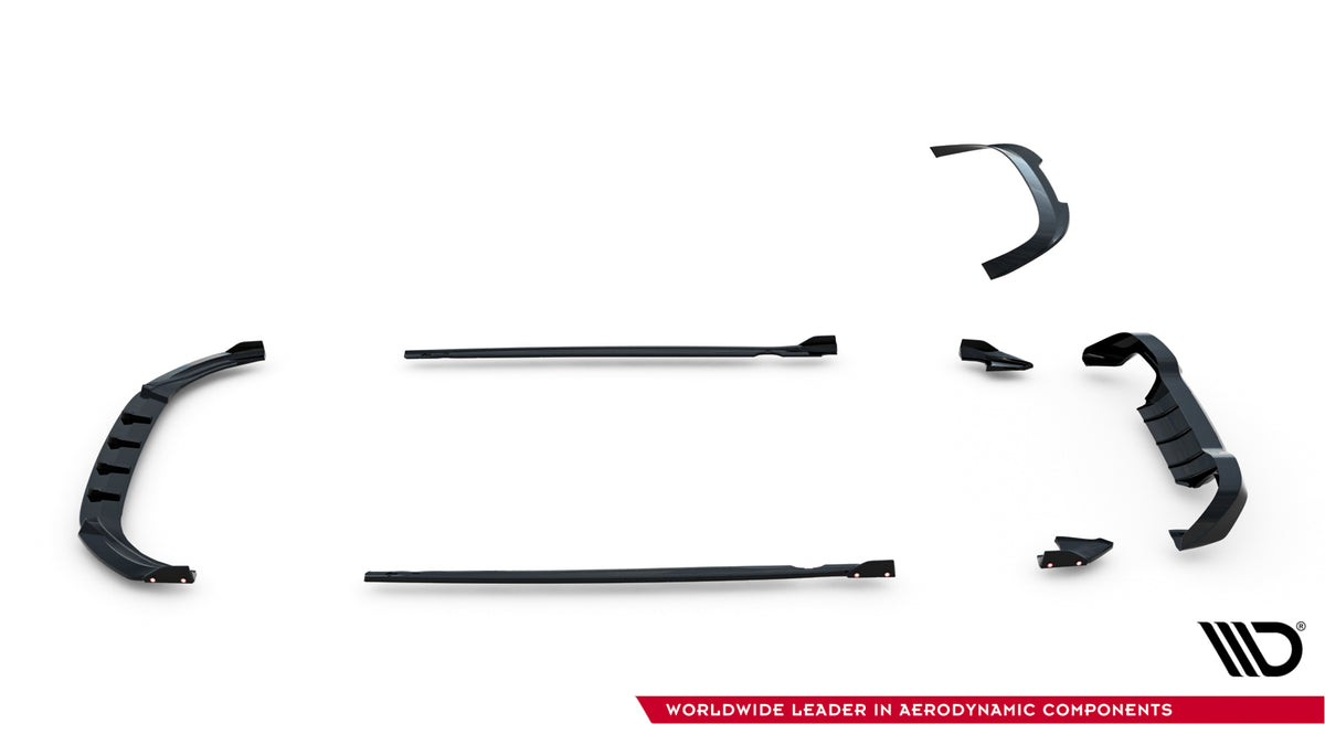 Splittersett V.4 for VW Golf 8 R Facelift – nærbilde av kant og finish i matt svart
