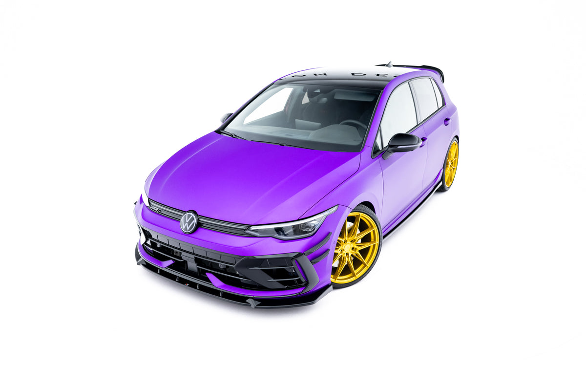 Splittersett V.5 for VW Golf 8 R Facelift – nærbilde av kant og finish i matt svart