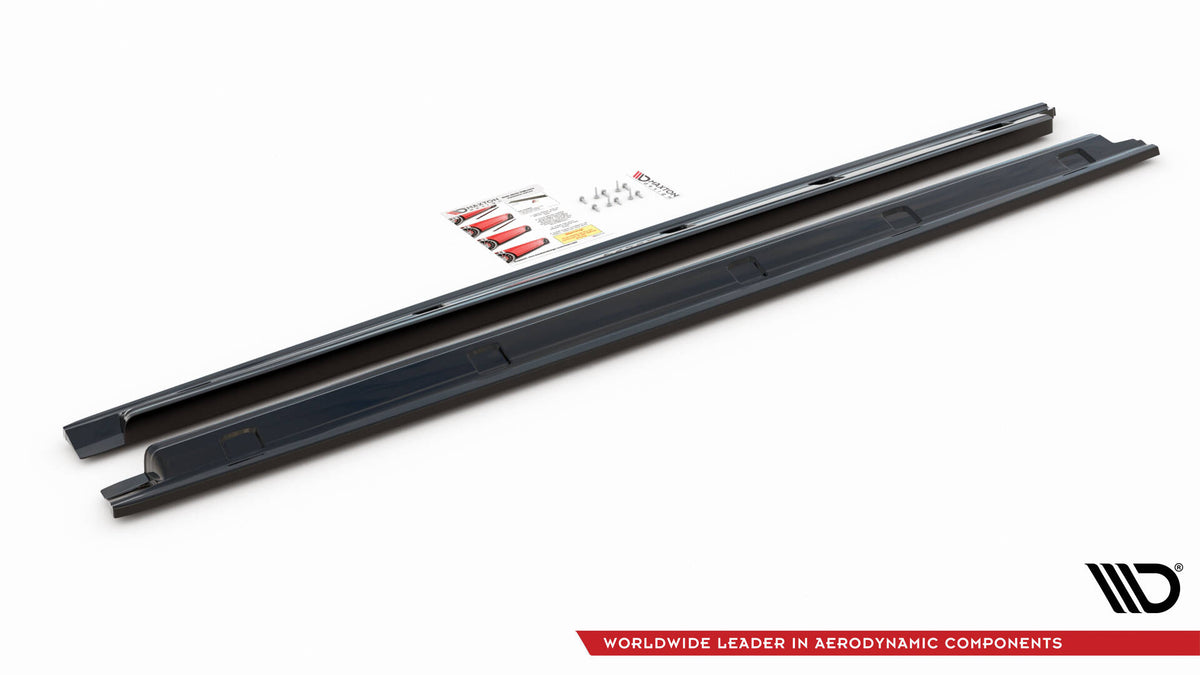 M-Maxton splittersett til VW Caddy Mk5 fra venstre side, fremhever sideskjørtenes profil og lengde