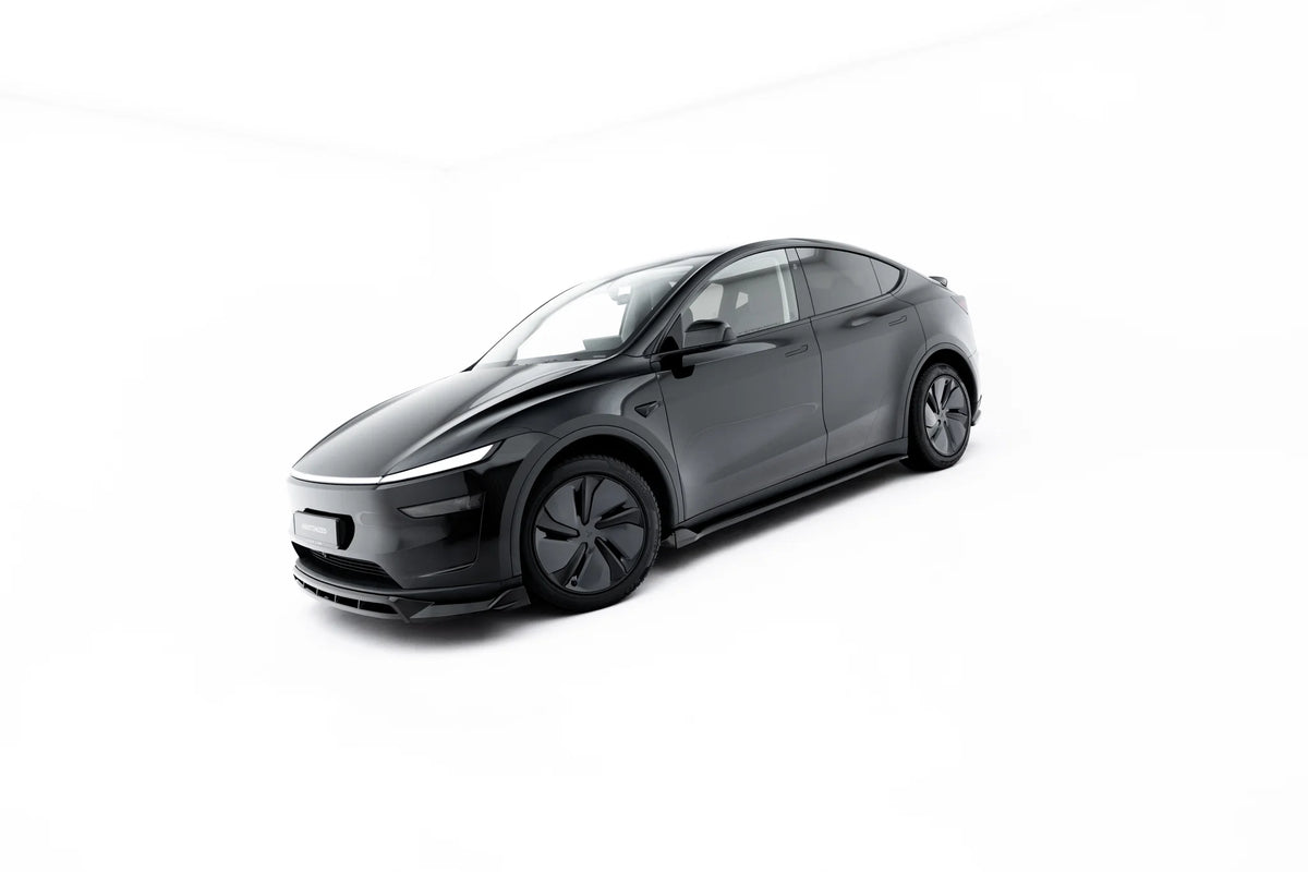 Nærbilde av sideskjørt diffuser i Gloss Black ABS til Tesla Model Y