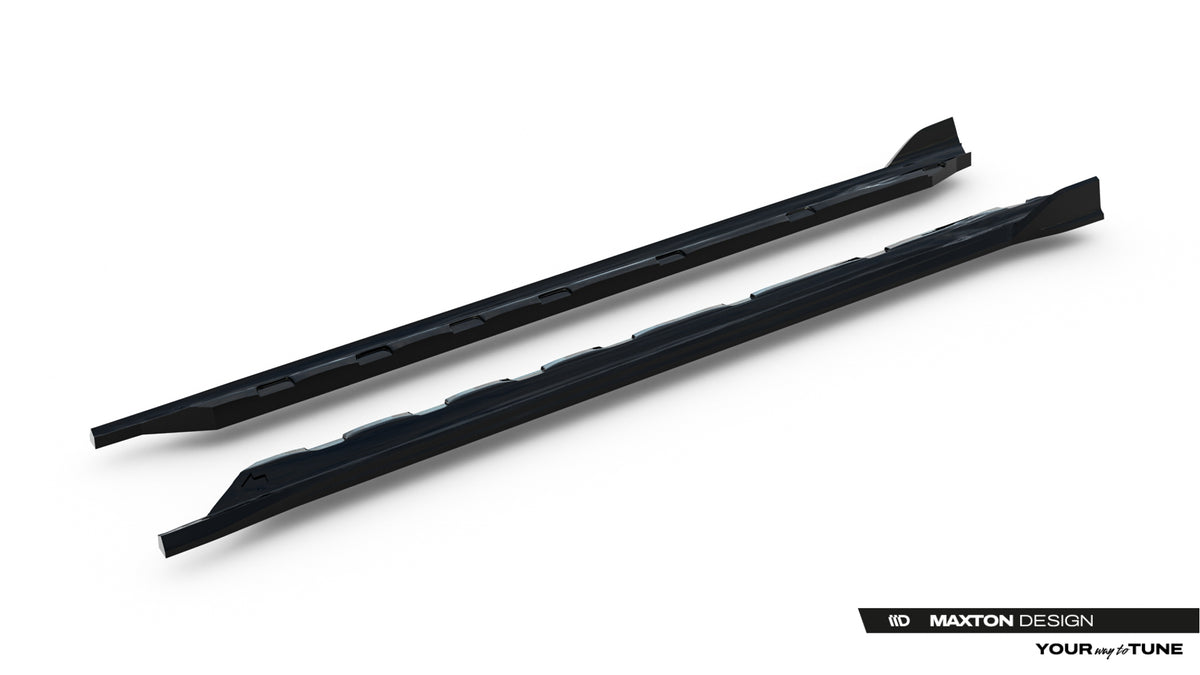 Sidepanel til VW Golf 8 Facelift – nærbilde av overflaten med blank svart finish