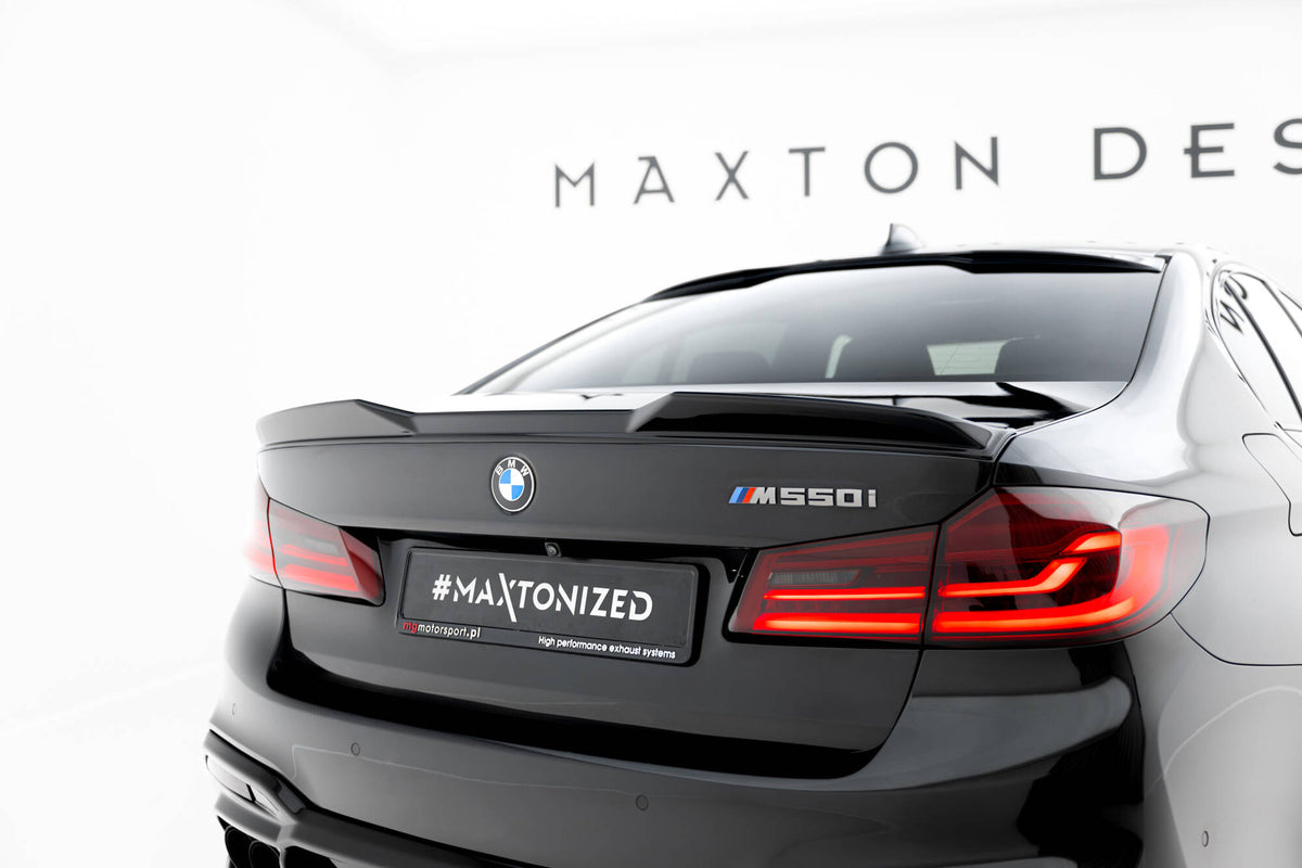 Spoiler BMW M550I / 5 Sedan G30 M-Pakke fra M-Maxton, matt svart ABS, sett forfra