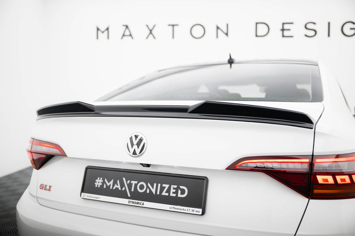 Spoiler Cap 3D til Volkswagen Jetta GLI Mk7 i blank sort ABS-plast