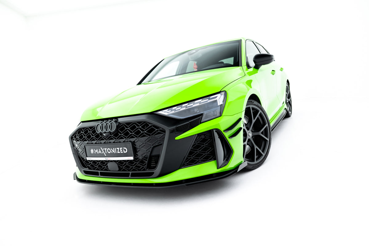 Frontsplitter med flaps til Audi RS3 Sportback 8Y Facelift i matt sort ABS