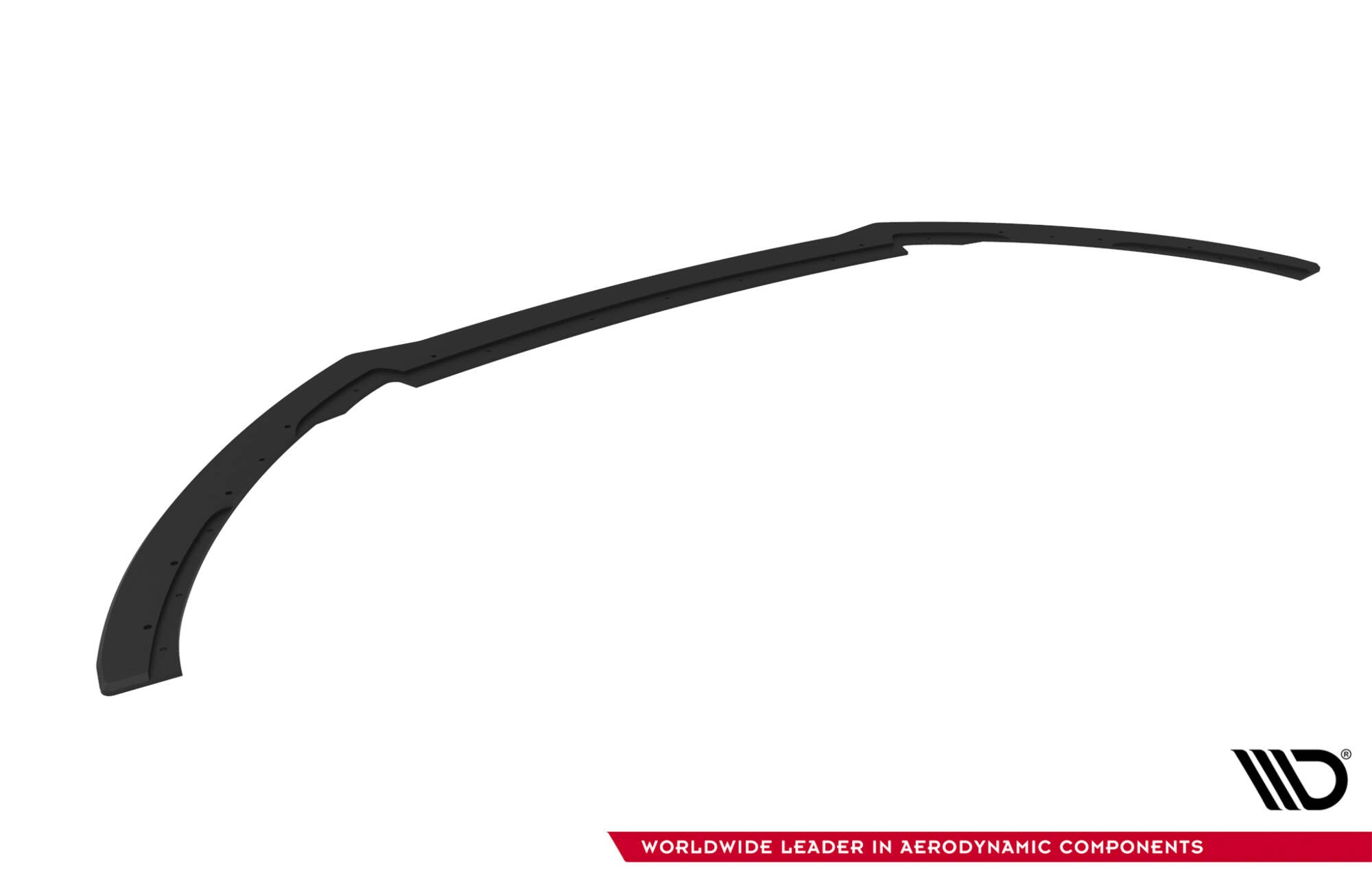 Front lip for Ford Focus ST MK3 Facelift, svart plast med monteringshull, sett skrått ovenfra.