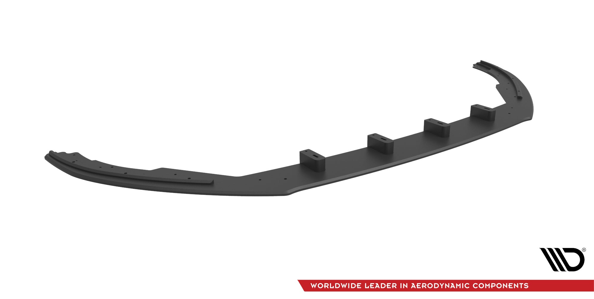 Front splitter til Ford Focus MK4 ST, svart plast med buet form og flere festepunkter, sett ovenfra.