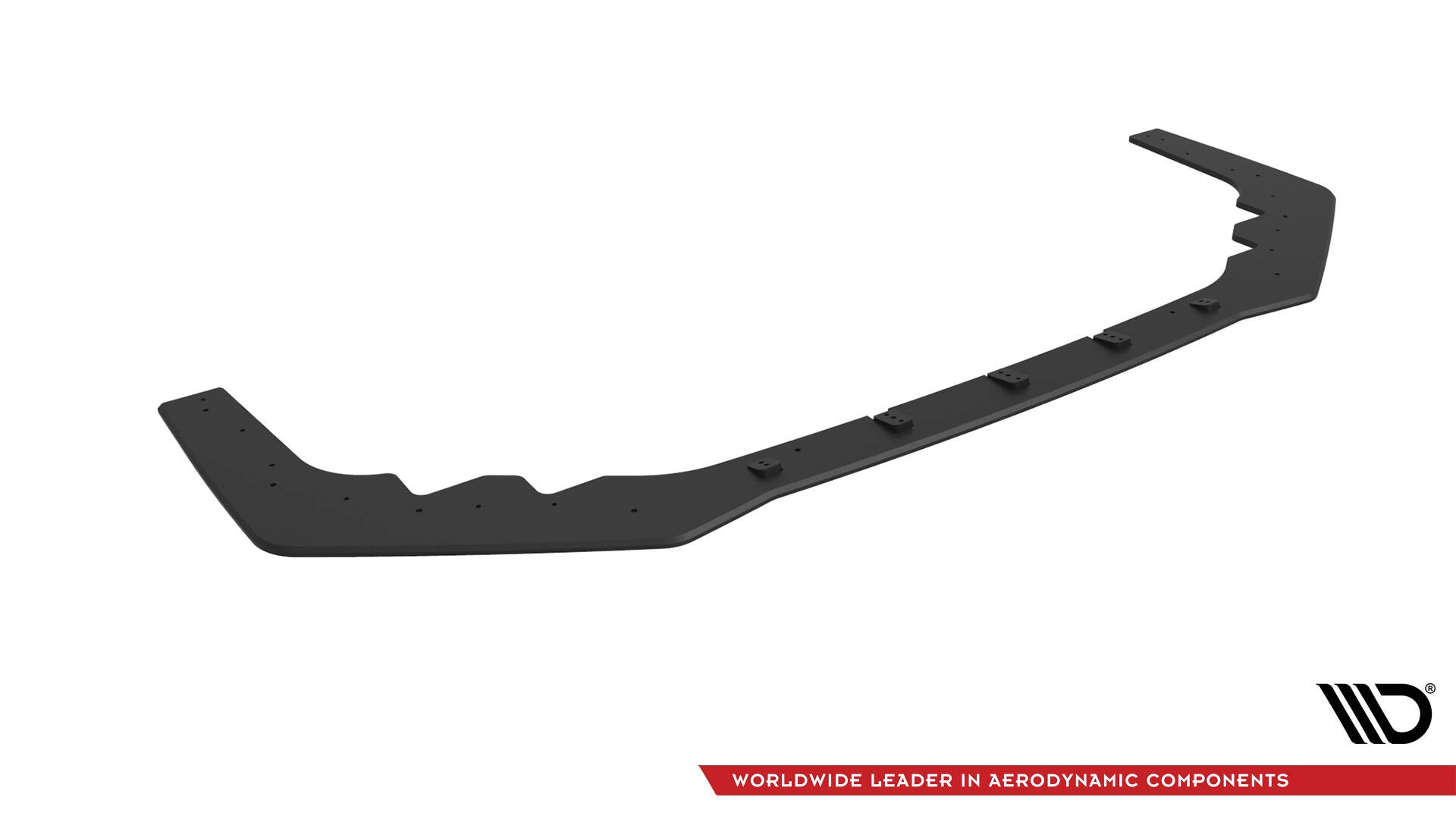 Front splitter for Subaru WRX Sti MK1 Facelift i sort plast, sett skrått ovenfra mot hvit bakgrunn.