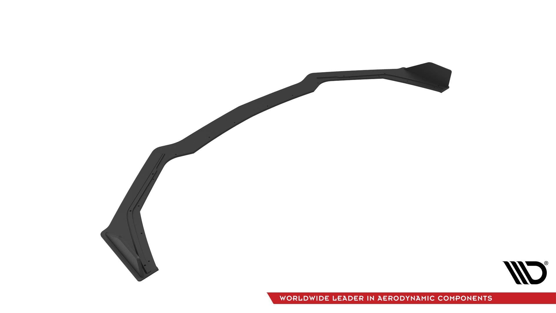 Front splitter til Ford Mustang GT MK6 Facelift V.2, sort med bolthull, sett fra skrå vinkel.