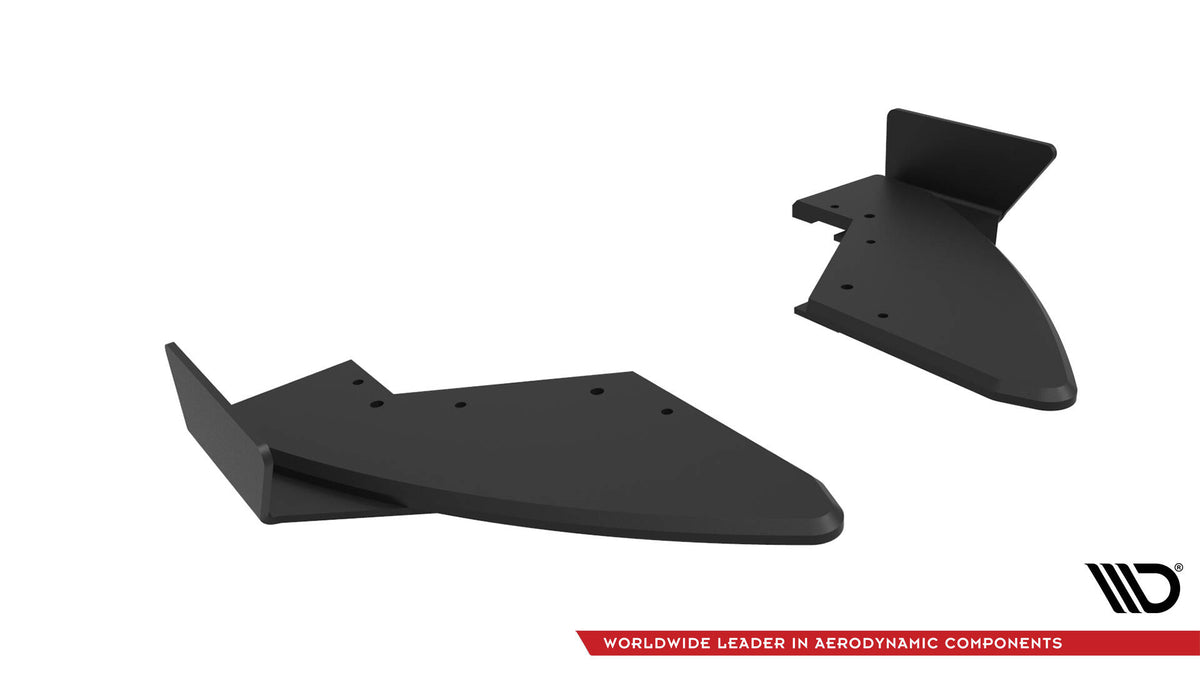 Detaljbilde av bakre sidesplitter og flaps i mattsvart for Audi TT S 8S
