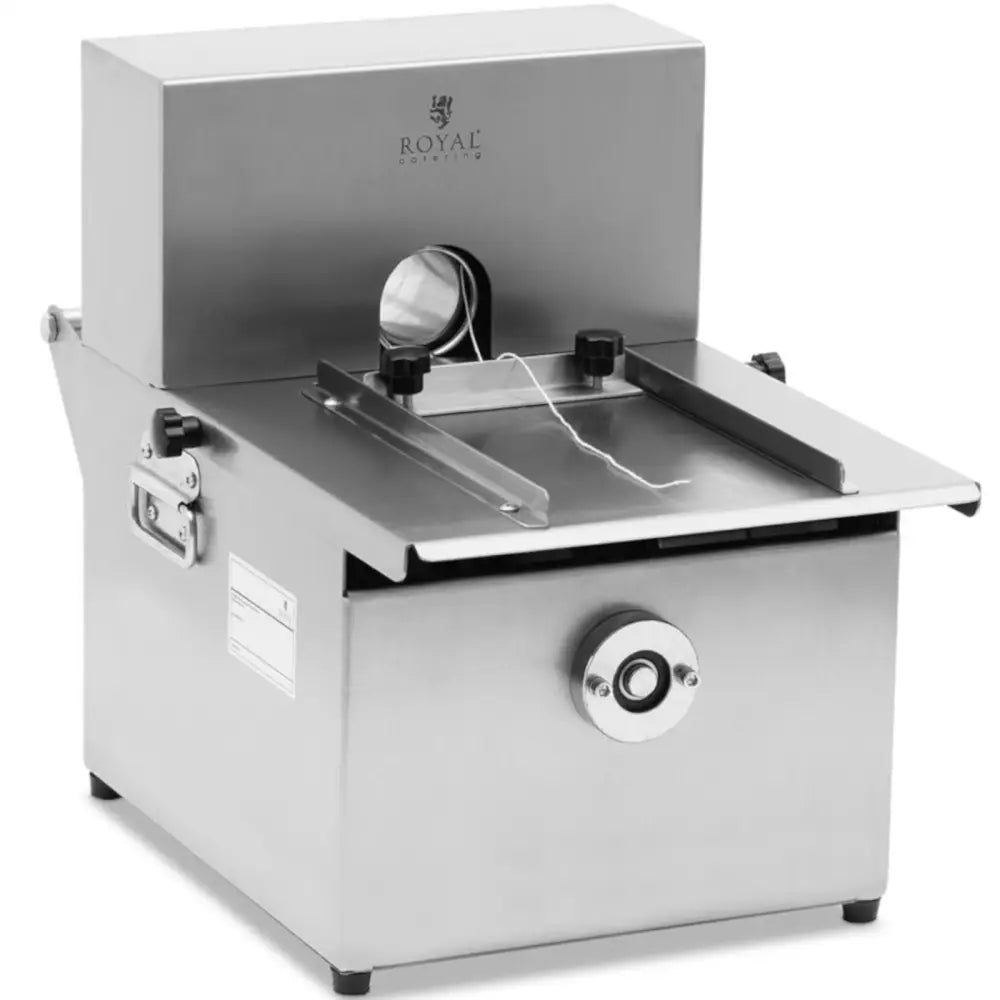 Pølsebinding maskin i rustfritt stål med synlig snorspole, Royal Catering-logo og sidehåndtak.