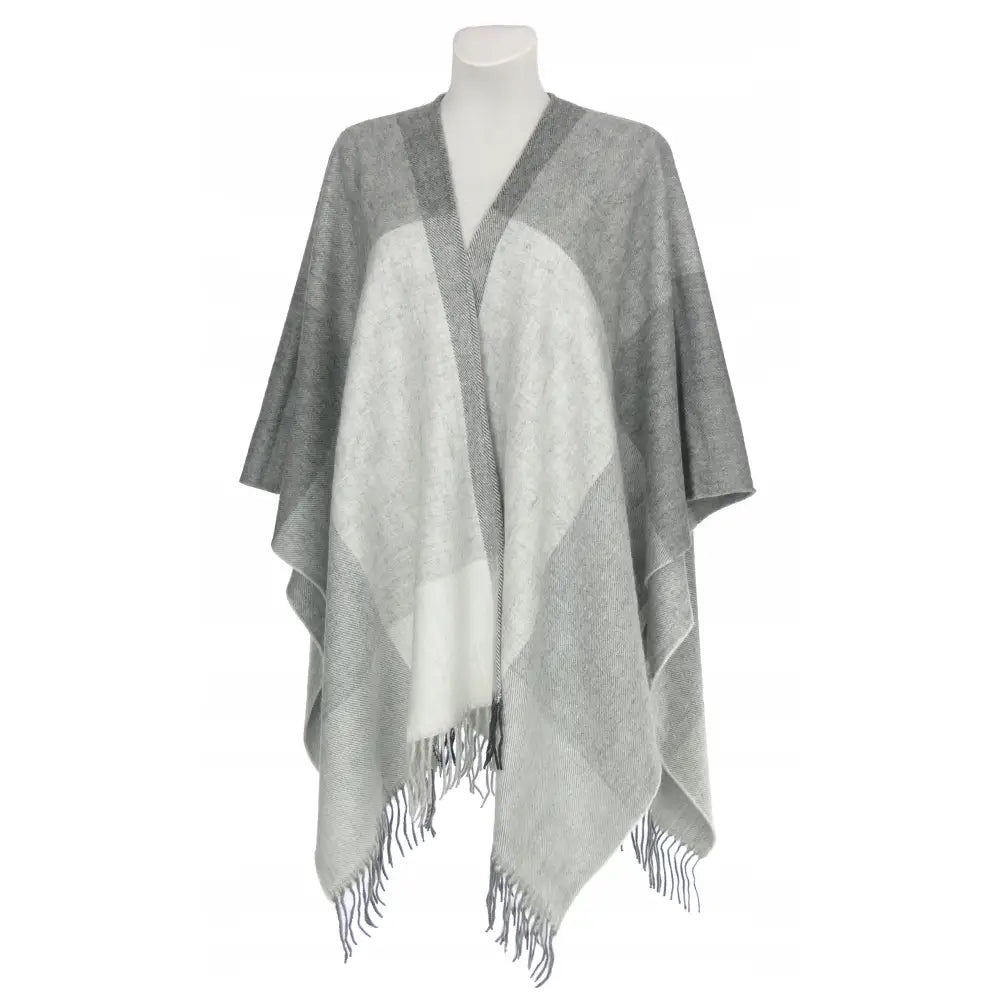 Poncho i Lys Rutete Mønster Popiele 40 % Ull Str 42 til 56