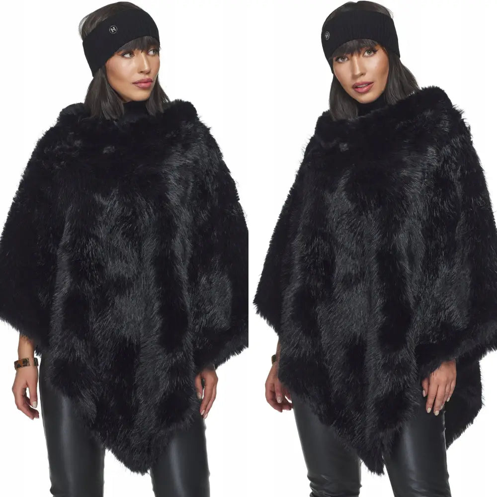 Poncho Lang Bolero Overkast i Kunstig Pels Svart