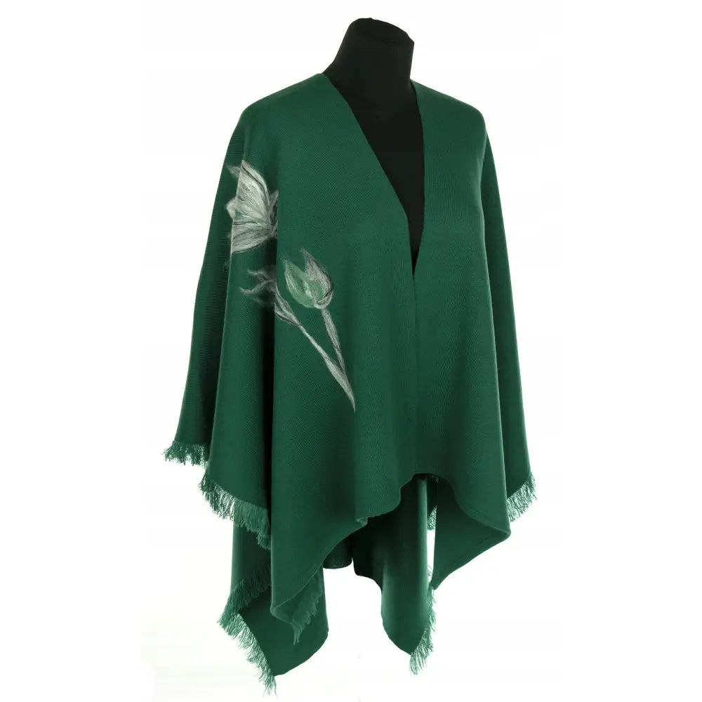 Poncho med Broderi Grønn One Size 42 til 48 50 52 til 56