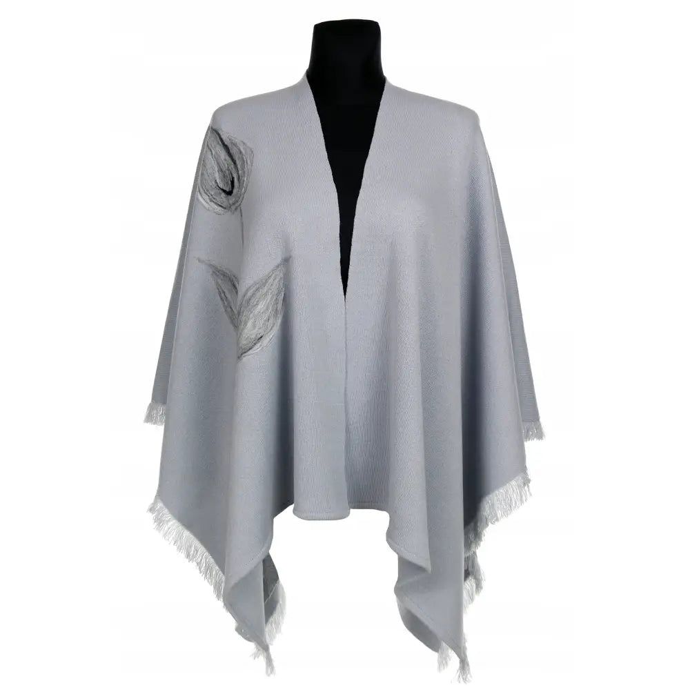 Poncho med Broderi Lysegrått One Size 42 til 56