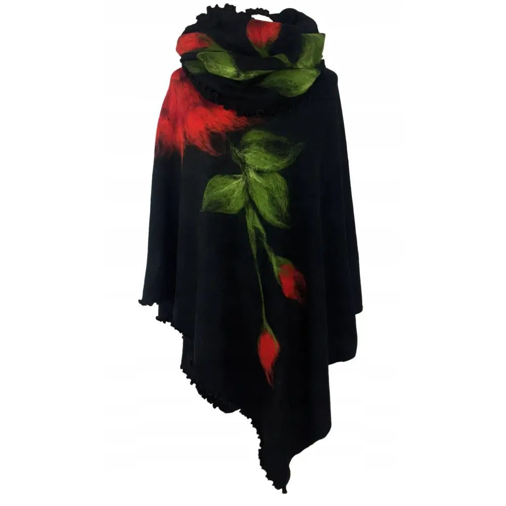 Poncho med Halskrage i Malt Ullmønster Strikkevarer