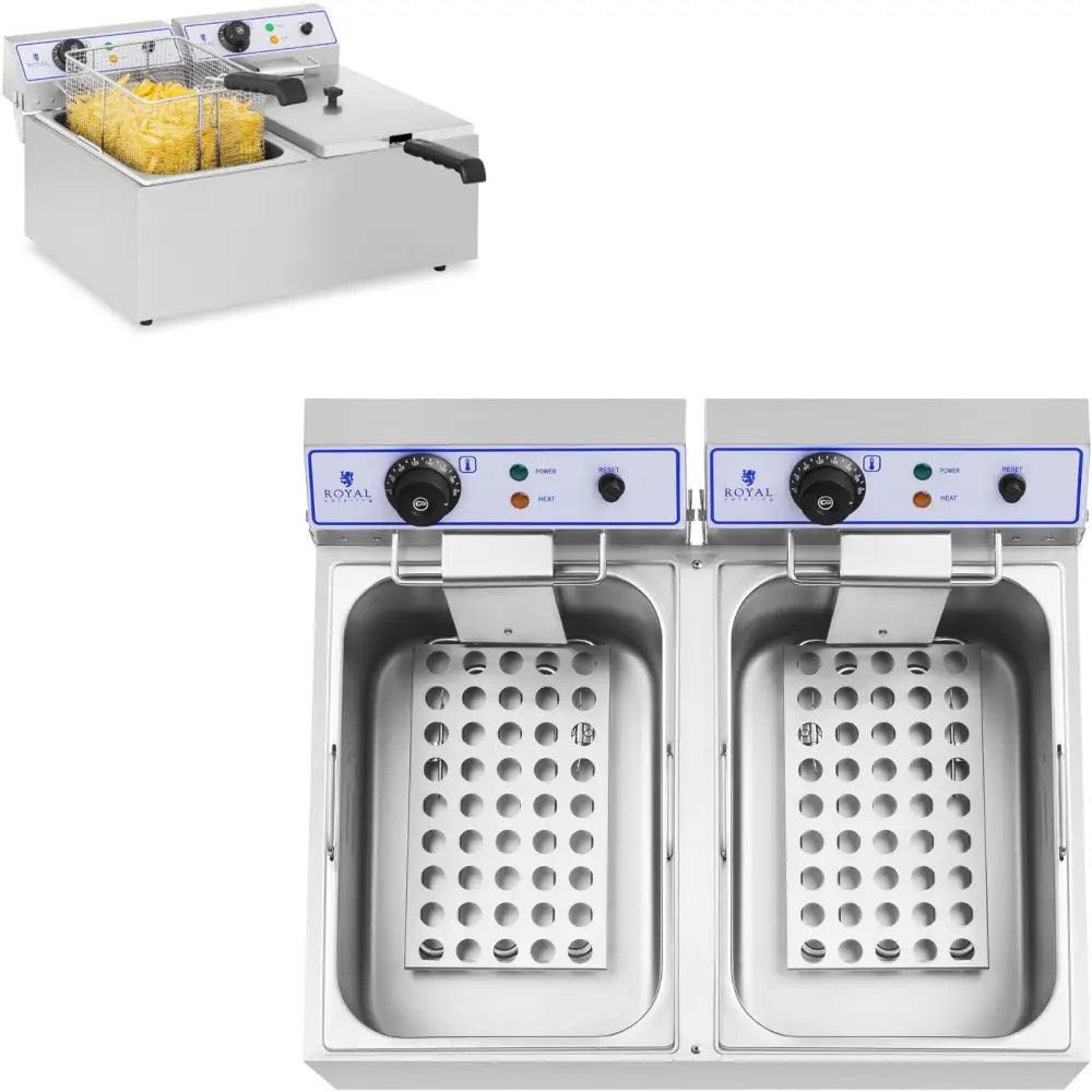 Profesjonell Dobbel Fritøse for Fisk og Pommes Frites 6000w 2 x 17l Royal Catering Rcef 15d