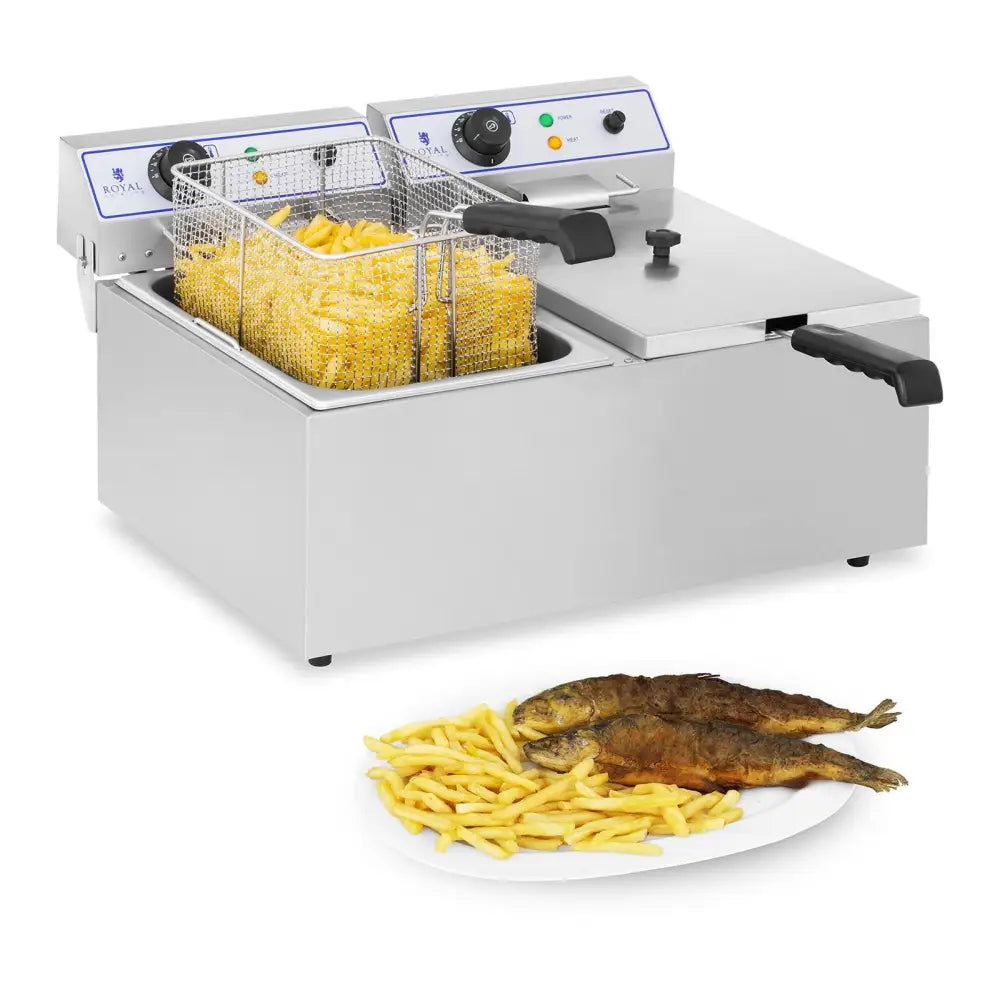 Profesjonell Dobbel Fritøse for Fisk og Pommes Frites 6000w 2 x 17l Royal Catering Rcef 15d