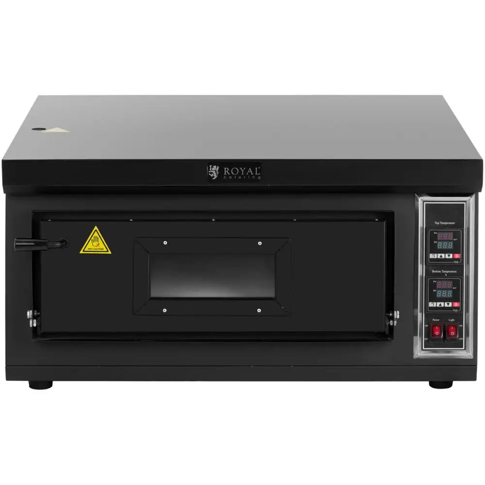 Professional pizzaovn enkeltkammer, frontbilde som viser kontrollpanel, digitale skjermer og ovnsdør med vindu.