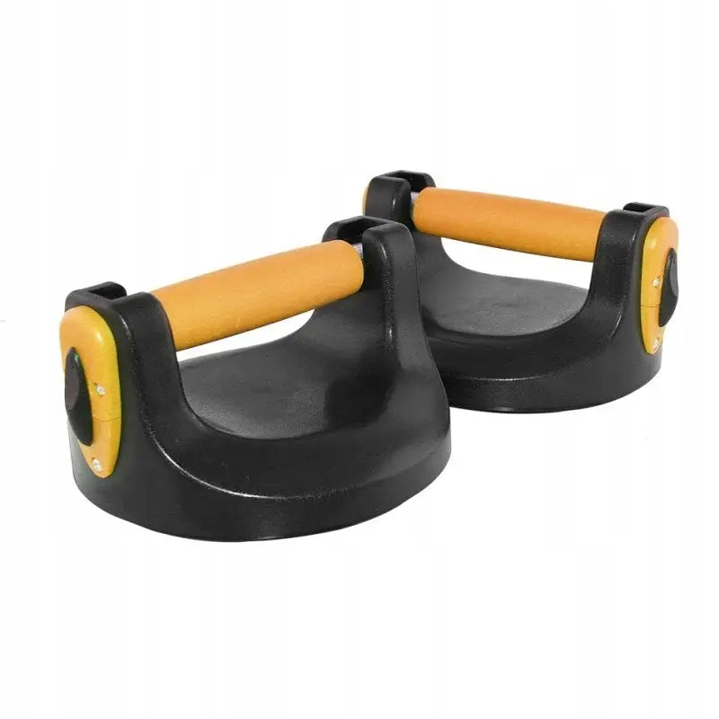 PU08 push-up bars, sett med to svarte og gule håndtak med sylinderformet grep og rund stabil base.