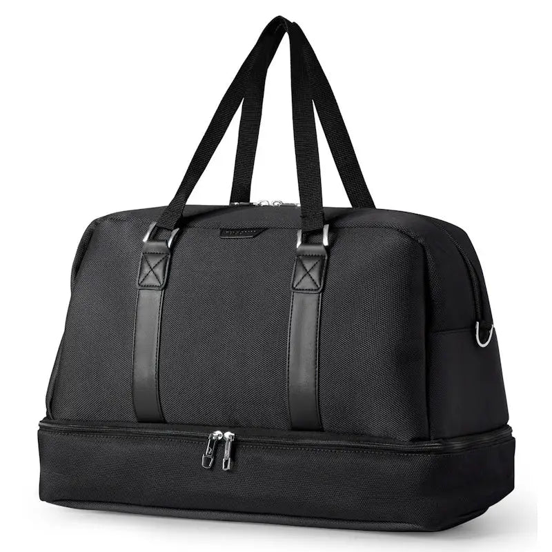 Puccini Philadelphia svart weekendbag, frontvisning med doble bærehåndtak og praktisk glidelåslomme nederst.