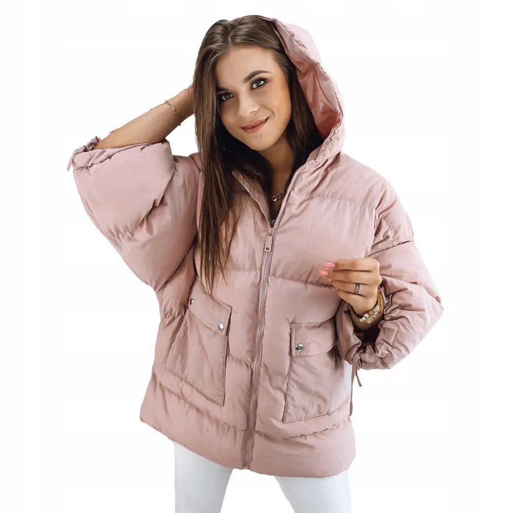 Quiltet Vinterjakke til Kvinner med Hette - Rosa
