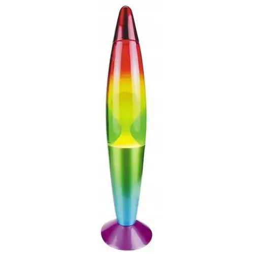 Rabalux Lollipop Rainbow bordlampe, sidevisning med glatte linjer og fargespill fra rødt til blått.