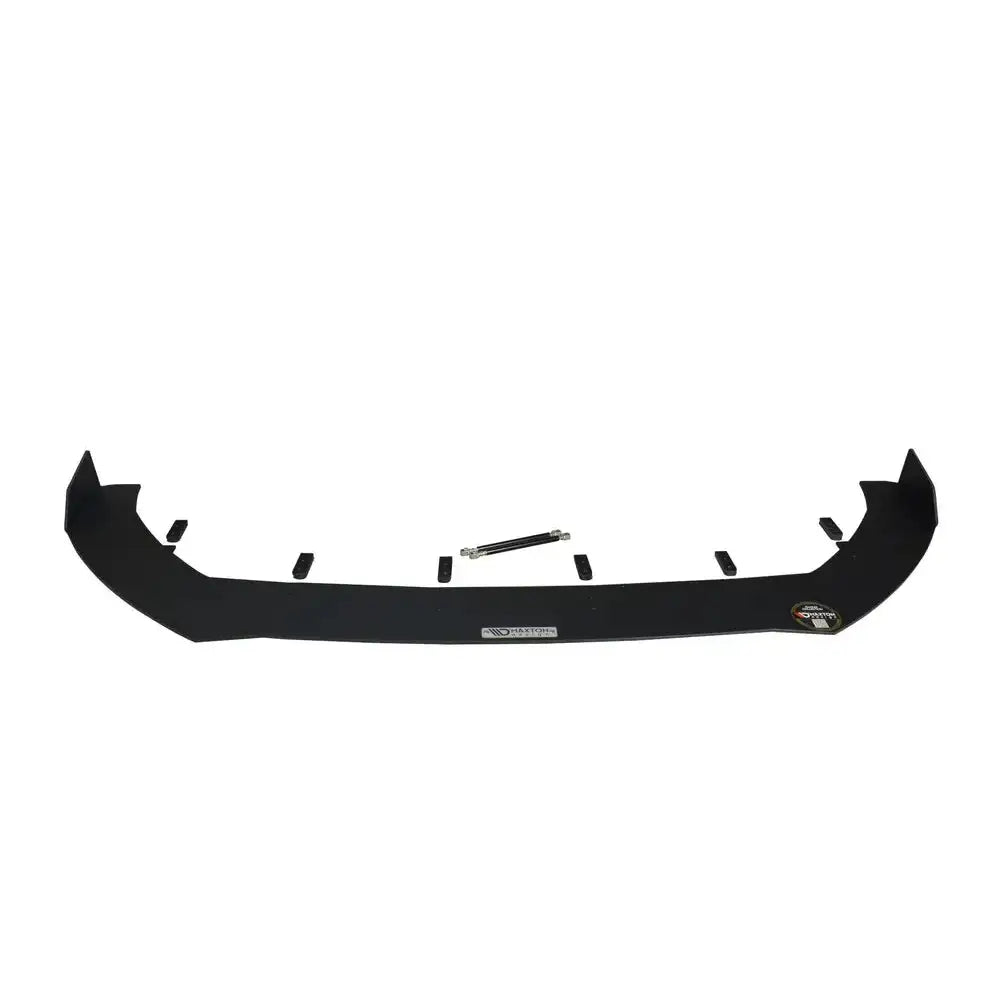 Front splitter Audi RS5 F5 V.2 sett ovenfra med monteringsfester og metallstag på hvit bakgrunn.