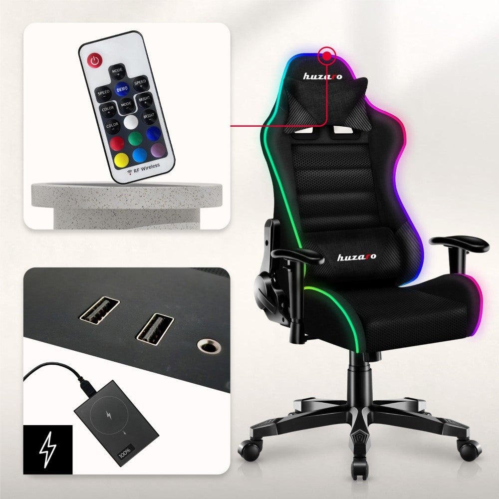 Huzaro Ranger 6.0 RGB Mesh – justerbare armlener og mesh-rygg, sett fra siden