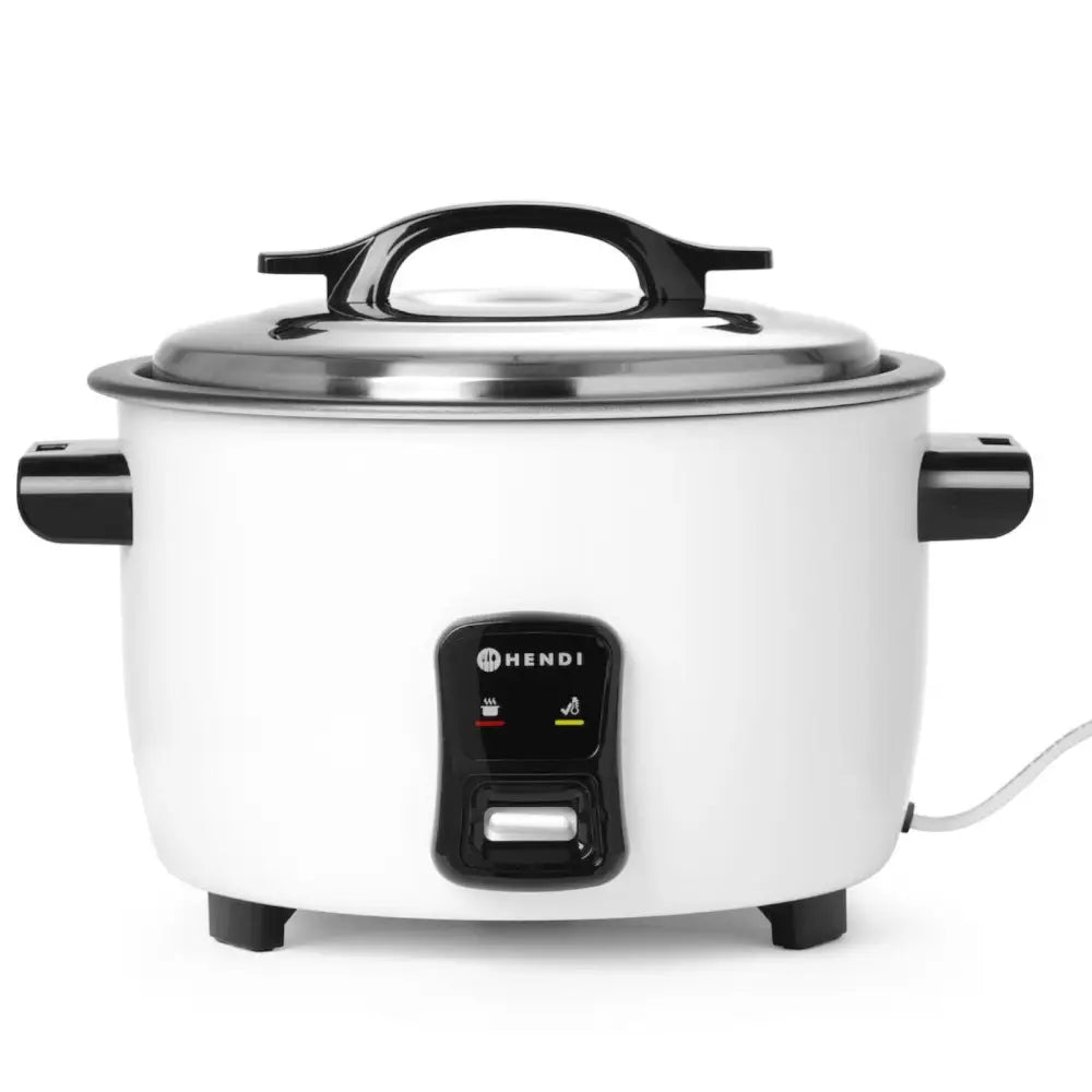 Ris- og kornkoker 4,2L, frontvisning med sort kontrollpanel, to lamper og lokk i rustfritt stål.