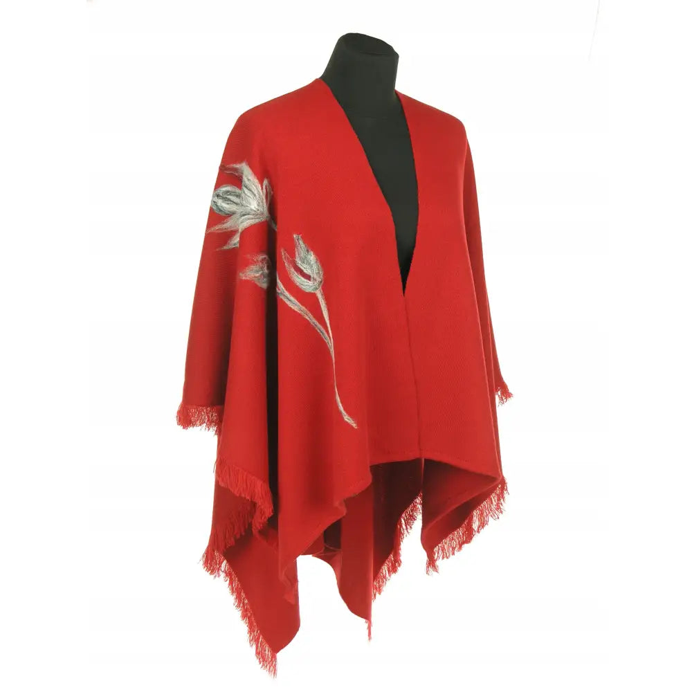 Rødt Cape med Broderi Størrelse Uni 42 til 48 50 52 til 56