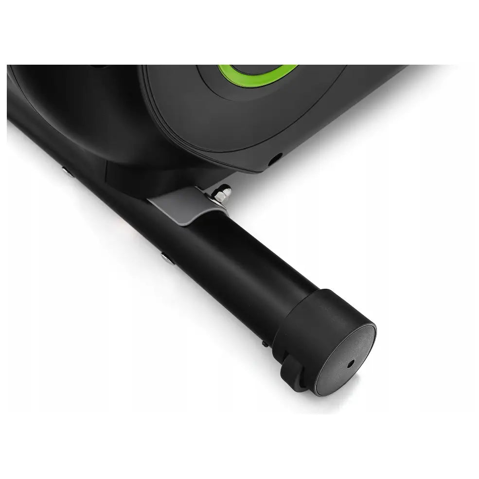 Romaskin Ergometer, nærbilde av sammenleggbart hjul og grønn detalj på metallrammen mot hvit bakgrunn.