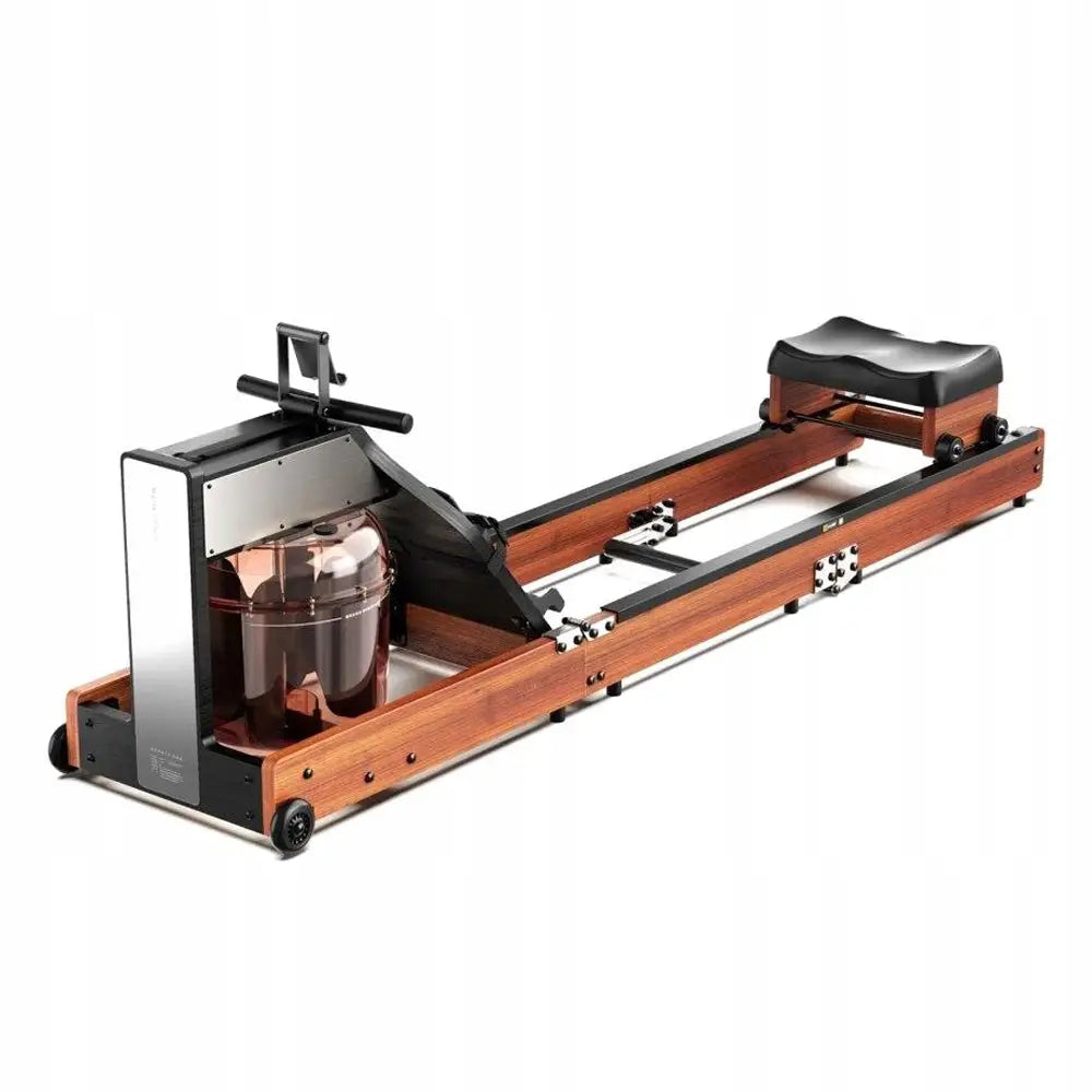 Romaskin Kingsmith Trening WR1 med treverk, sort vannbeholder og polstret sete, sett fra skrå vinkel.