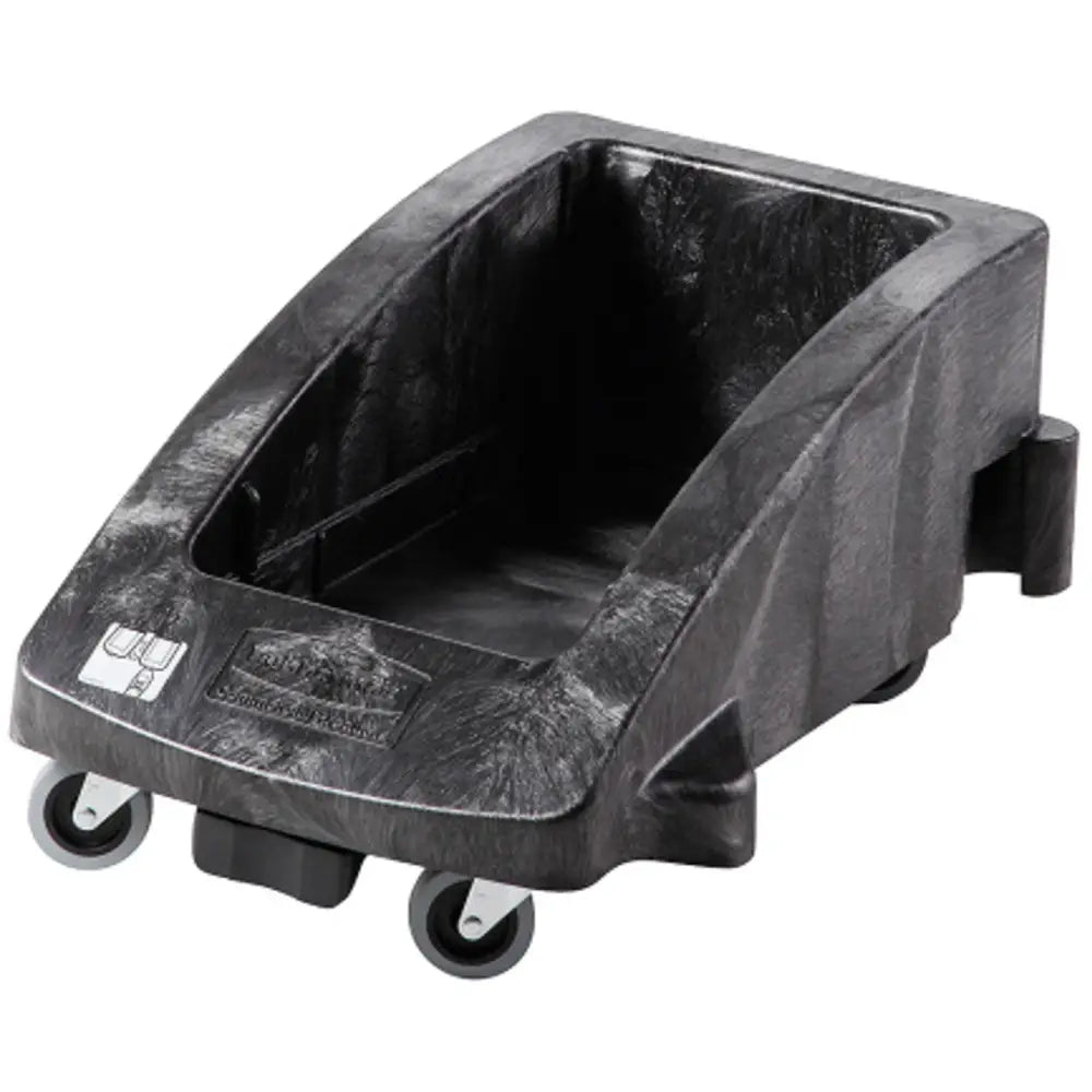 Rubbermaid SLIM JIM avfallskasse understell, svart plast med marmorerte detaljer, synlig hjul og piktogram.