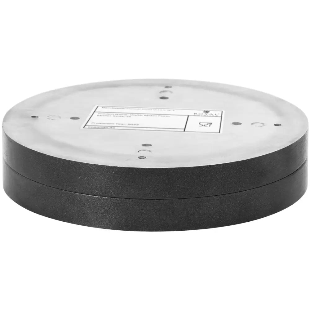 Rund varmeplate for sirkelvafler, sett fra skrå vinkel med synlige hull og tydelig etikett på toppen.