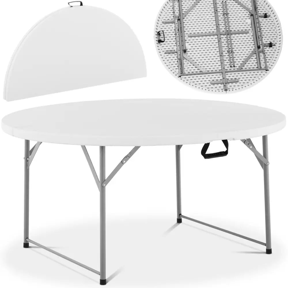 Rundt Hvitt Sammenleggbart Cateringbord for Hage opp til 150 Kg