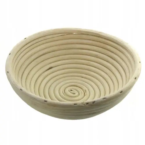 Rundt rattan hevekurv 21 cm, sett ovenfra med markerte sirkulære riller i lyst flettet materiale.