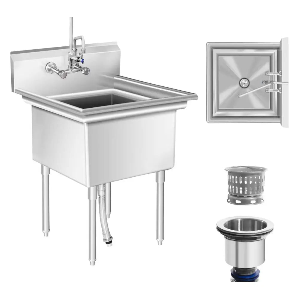 Rustfritt Stål Gastronomisk Kjøkkenvask Enkeltkammer 75x75cm