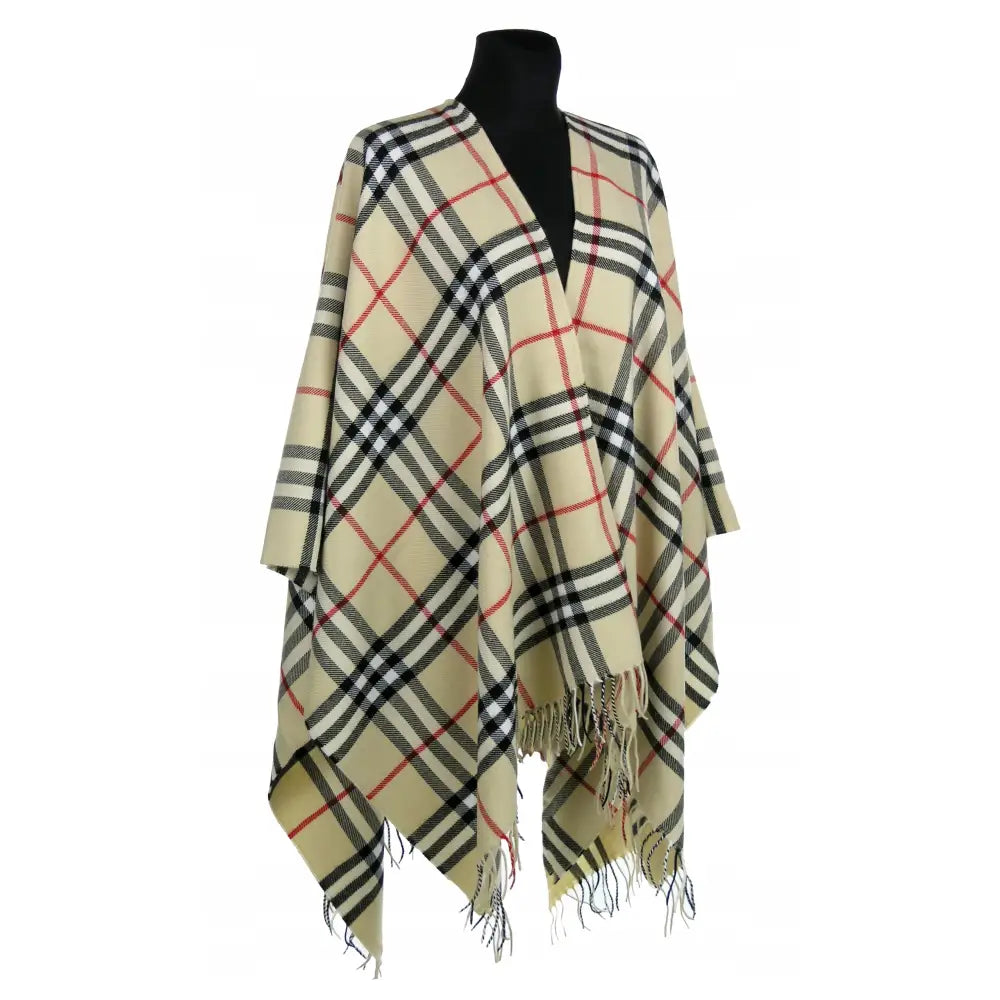 Rutete Poncho Sjal 40 % Ull Størrelse 42 og Oppover