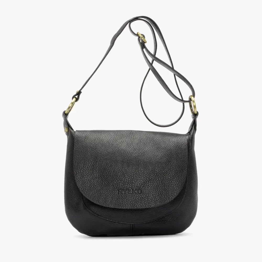 Ryłko Svart Skulderveske i Glatt Skinn med Gull Detaljer