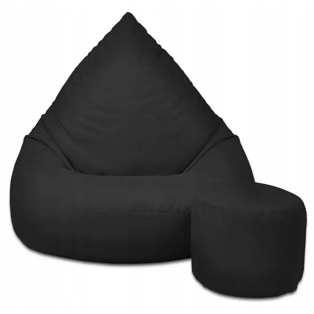 Sacco sittesekk XXXXL i svart med spiss rygg, rund fotskammel og mykt minimalistisk trekk.