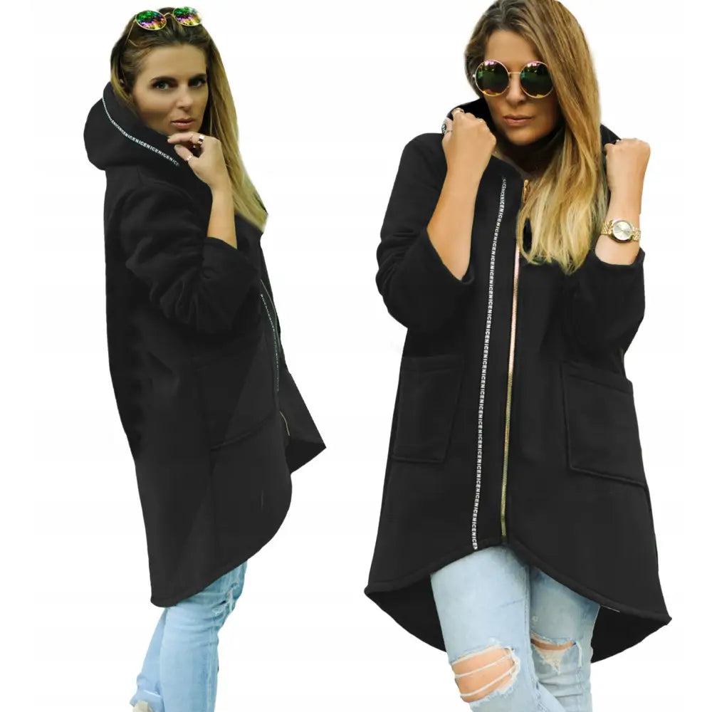 Saftig Tykk Hettegenser med Glidelås Svart