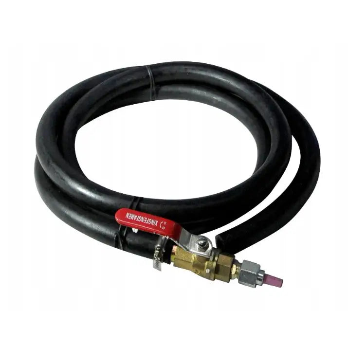 Sandblåser Mobil 40L, svart gummislange med messingkobling og rød ventilhåndtak i sideprofil.