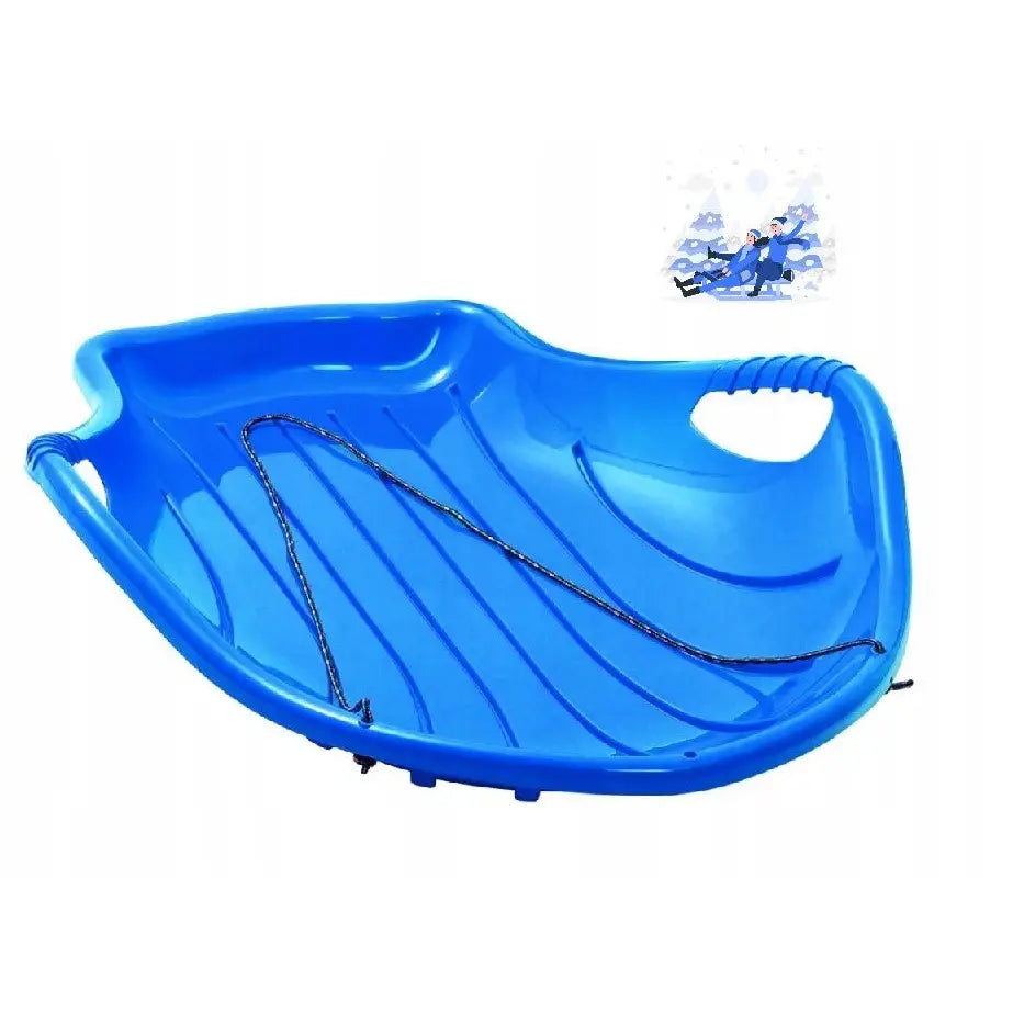 Sanki Akebrett Bobsleigh Solid blå, frontbilde med sort trekkesnor og synlig sidehåndtak på hvit bakgrunn.