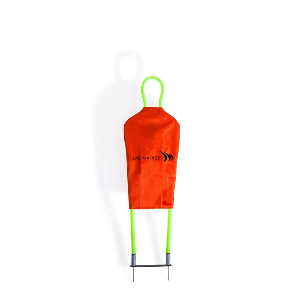 Sengfjærmatte for barn Vårnisser, frontvisning med neongrønn ramme, oransj trekk og synlig logo.